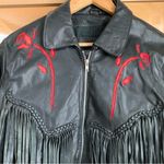 Vintage Pegasus Black Leather Motorcycle Jacket Tassels & Red Roses Medium Photo 1