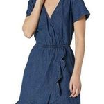 J Crew Chambray Short Sleeve Ruffle Hem Faux Wrap Dress L0545 Dark Blue Size XS Photo 0