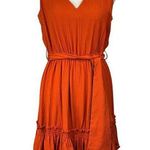 Calvin Klein  SZ 10 A-Line Dress Sleeveless V-Neck Tie Waist Ruffled Hem Crinkle Photo 0