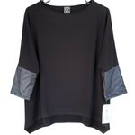 NWT Clara Sun Woo Faux Leather Sleeve Top Black Generous Size XS Photo 0