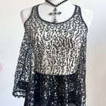 American Rag Black Sheer Sequin Tank Top, Y2K Soft Grunge‎ Festival Rave Clubwear 2000s XS Photo 0