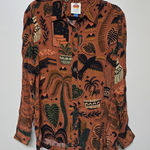 Farm Rio Anthropologie Farm‎ Rio Button Down Blouse Plants Leaves Size S Safari Photo 0