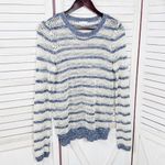 Xhilaration ‎ Striped Open Weave Mesh Sweater Blue Cream Medium Photo 6