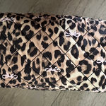 Women's Leopard Print Quilted Cosmetic Bag with Pink Bows Brown Photo 0