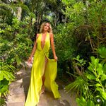 House Of CB  OLESSIA ACID LIME BACKLESS HALTER MAXI DRESS NWOT gown size S neon Photo 1