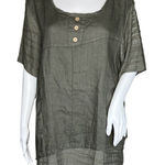 Tempo Paris  Shirt Womens Small Green Linen‎ Tunic Top Neutral Basic Lagenlook Photo 0