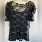 Love Culture 🌞 Sheer Black Floral Lace Short Ruched Sleeve Blouse #R Photo 4