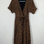 ZARA Midi Wrap Dress Small Animal Print Brown Leopard Short Sleeve Casual Photo 2