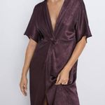 ZARA NWT Kimono Sleeve Knotted Satin Sheen Cocktail Midi Dress Purple Women's XS Photo 1