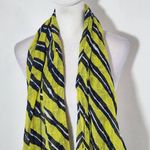 Navy and Lime Green Woven Boho Scarf Lightweight Frayed Edge Striped Scarf Photo 2