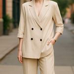 ZARA NWT LINEN BLEND DOUBLE BREASTED BLAZER BLOGGERS FAVE LIGHT BEIGE Photo 2