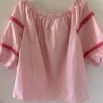 Crown & Ivy  Women’s XXL Pink White Stripe Embroidered Balloon Sleeve Boho Casual Photo 1