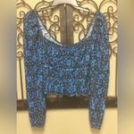ZARA blue ditsy shirred square neck crop blouse Photo 3