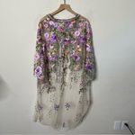 Anthropologie Self Contrast Floral Duster Embroidered Purple Mesh One Size Photo 7
