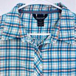 Marmot  Blue Green Flannel Button Up Camping‎ Hiking Outdoors Women's Size Large Photo 3