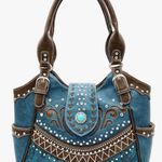 Women Western Floral Damask Medallion Large Handbag Blue Photo 1