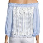 Alexis  blue/white off the shoulder blouse White Lace Embroidered Small Photo 7