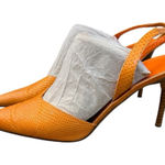 Andrea Pfister Couture Orange Embossed Pointed Toe Leather Pumps Slingback Size 9 Photo 0