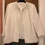 Alfred Dunner White Open Plus Cotton Blazer Embellished Beads Gold Silver Size 18 Photo 0