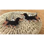 Dachshund Earrings New Dangle Hooks Double Sided Black Tan Weenie Dog Ge… Photo 2