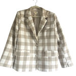 Anthropologie Maeve Gingham Blazer white Oatmeal Check Sz Large preppy Academia Photo 0