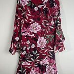 Bar III  Women’s Floral Ruffled Fit & Flare Dress Bell Sleeves Lined Size 2 Red Photo 0