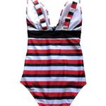 Modcloth NWT Dharla Sporty Red White Black Stripe Sexy Zip One-Piece Swimsuit XS Photo 3
