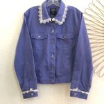 Faded Glory RARE Vintage  Purple Blue denim jacket lace trim collar cuffs long sleeve-L #whimsical #cottagecore #coquette #boho #fairycore Photo 0