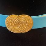 Elegant Aqua Blue faux leather Belt with Gold Buckle Photo 2