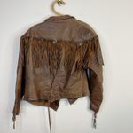 Vintage 80s Western Leather Jacket Fringe Laced Brown Boho Rodeo Cowboy Biker L Size L Photo 10