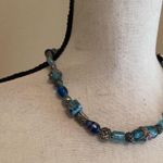 Women’s Bead Costume Necklace Beaded Silver Tone Blue Glass Photo 1