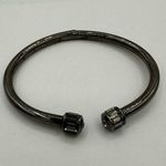 Henri Bendel  Gunmetal Deco Petite Rhinestone Logo Cuff Open Bracelet Photo 0