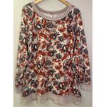 Free People Go On Get Floral Multicolor Oversized Crewneck Sweatshirt Tan Red Photo 1