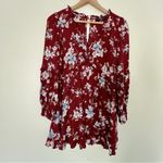 Lulus  Lovely Blooms Burgundy Floral Print Long Sleeve Babydoll Dress size xs Photo 1