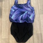 The one piece swim suit size 10 NWOT black purple geometric Photo 3