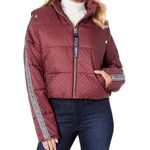 Juicy Couture Off Sleeve Puffer Jacket Burgundy Logo Print Full Zip Women's Med Photo 0