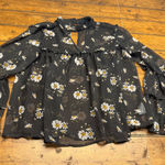 American Eagle Outfitters Black Daisy Print Ruffle Bell Sleeve Mock Neck Top M Photo 0