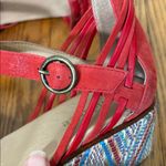 Sundance  Salt Air Sandals Wedge‎ Platform Red Woven Leather Photo 4
