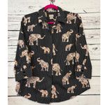 Chico's Women's Button-Up Shirt Size 0 Black Elephant Print Photo 0