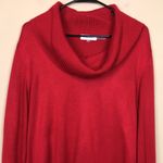 Calvin Klein Women’s Cowl Neck Asymmetric Handkerchief Hem Red Black Sweater Photo 1