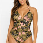 Joan Vass One Piece Swimsuit Butterfly Print Halter Neck Size S Photo 0