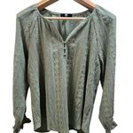 Frye Textured Long Sleeve Peasant Blouse Boho Western Eyelet Sage Green Photo 1