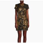 Milly NWT  Kyla Holiday Nights Gold & Black Floral Sequin Mini Dress Size 4 Photo 4