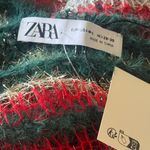 ZARA NWT Striped Crop Sweater - Green/Red/Gold Shimmer Knit Open Stich M/L Photo 5