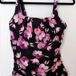 Lands' End Womens Ruched Floral Tankini Swimsuit Top Size 8 Pleated Tummy Control Photo 0