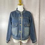 FMX Distressed Denim Jacket Frayed Collar Cuffs Hem Button Front Pockets Blue Size 2 Photo 3