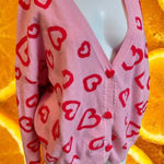 33 Degrees Pink Red Hearts Knit V Neck Cardigan Sweater XXL Photo 0