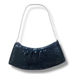 Cache 90s Black Sequin Mini Baguette Bag Silver Chain Handle Evening Purse Small Photo 2