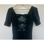 Laura Ashley VTG  Green Velvet Midi Dress XS Puff Sleeve Bow Cottage Romantic Photo 5