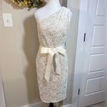 Tadashi Shoji  One Shoulder Textured Embroidered Sheath Dress Sz 6💛 Photo 12